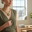 naszyjnik z witrażowym wisiorem BOTANIQO z agatem, koralem, howlitem