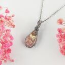 Naszyjnik Rodochrozyt stal chirurgiczna wisiorek handmade wirewrapping