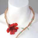 Czerwony naszyjnik Hibiskus z japońskich koralików - boho kolia z awenturynu