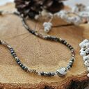 Choker z dumortierytem, labradorytem i kwarcem dymnym