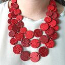 Czerwony skórzany naszyjnik warstwowy z naturalnej skóry - stal chirurgiczna (hand made)