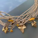 Naszyjnik Zawieszki Złote Liście Masa Perłowa