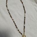 Naszyjnik agat łaciaty brąz, perła, z sercem