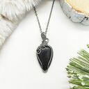 Naszyjnik Obsydian Złocisty stal chirurgiczna wisiorek handmade wirewrapping