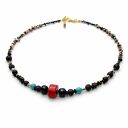 Naszyjnik Z Czarnych Korali I Bryłki Korala Czerwonego