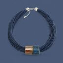 NASZYJNIK LEN GRANATOWY z ceramiką