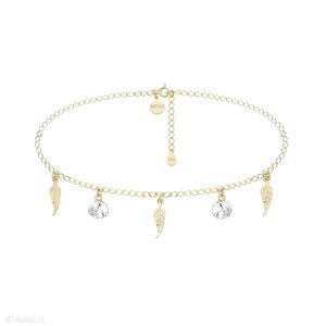 Złoty choker piórkami bezbarwnymi kryształami swarovski® crystal