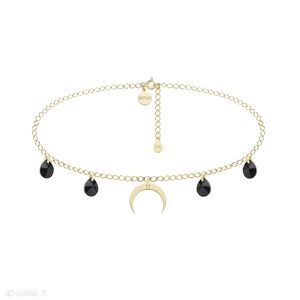 Złoty choker księżycem czarnymi kryształami swarovski® crystal