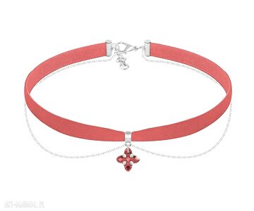 Choker with chain red velvet aksamitka swarovski delikatny