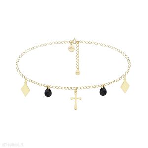 Złoty choker krzyżem rombami czarnymi kryształami swarovski®