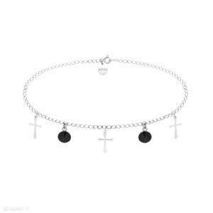 Srebrny choker krzyżykami czarnymi kryształami swarovski® crystal