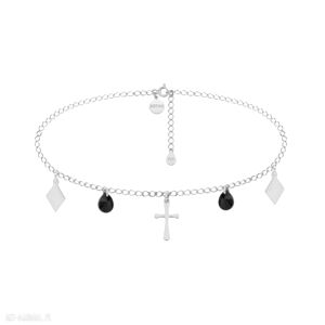 Srebrny choker krzyżem rombami czarnymi kryształami swarovski®