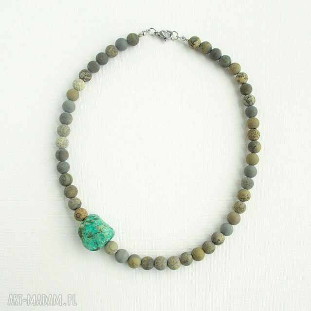 Surowy Turkus i antyczny Jaspis Naszyjnik z detalem