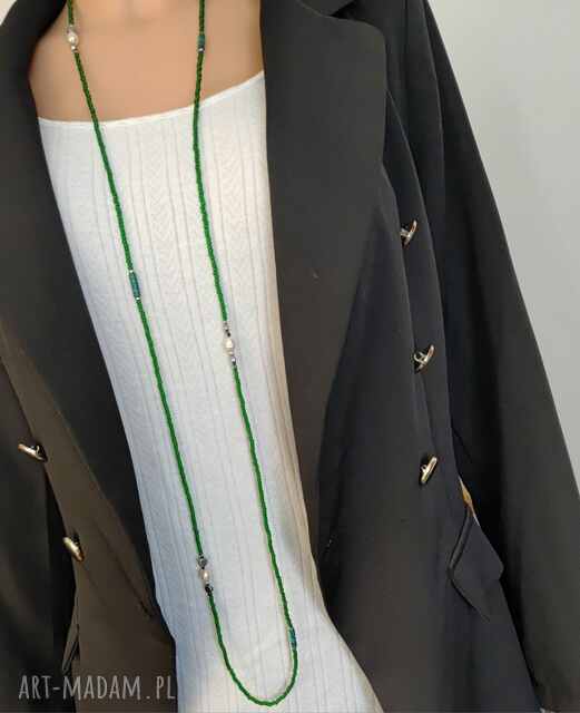 Naszyjnik Kirsten Zielone Korale Długie z Perłą