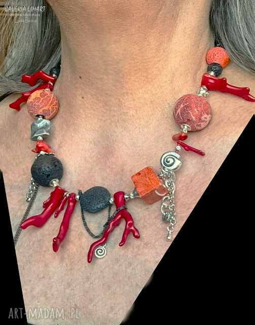 Niezwykły naszyjnik etno/boho z ciekawym koralem i lawą prezent lux UNIKAT