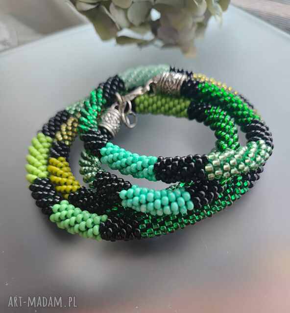 Naszyjnik Zielony Wąż Sznur Koralikowy