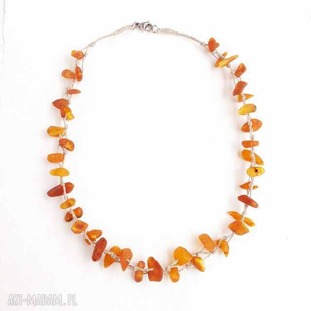 Matowe bursztyny Naszyjnik lniany