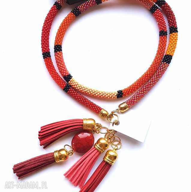 Naszyjnik Lariat Czerwony z Chwostem