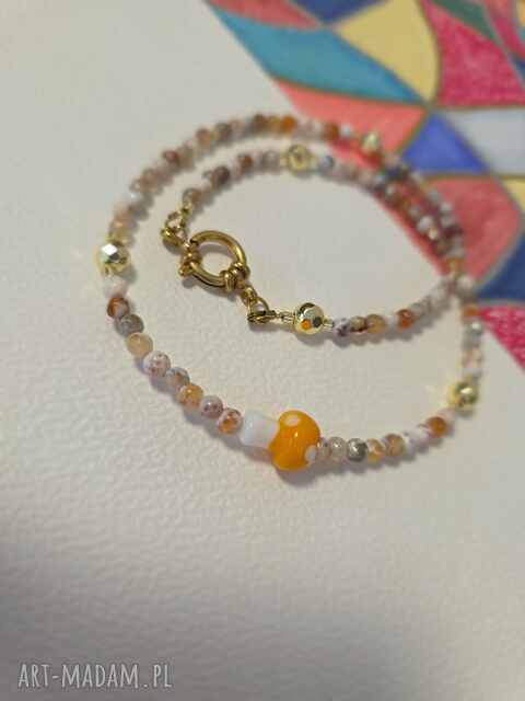 Naszyjnik agat ognisty fasetowany łaciaty, grzybek