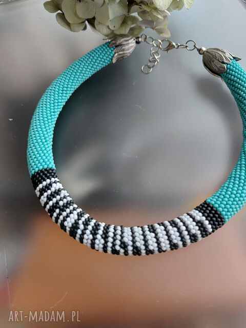 Naszyjnik Turkusowy Zwierzęce Wzory Zebra