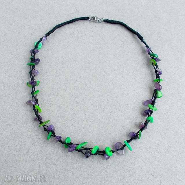Zielone iskierki Naszyjnik na czarnym lnie