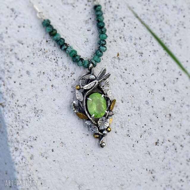 Srebrny Wisiorek z Oliwinem i Ważką