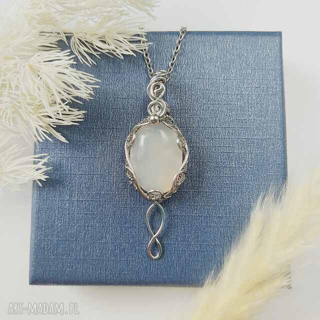 Naszyjnik Chalcedon 'Vilya' stal chirurgiczna wisiorek handmade wirewrapping