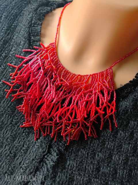 Naszyjnik Koralikowy Patyczaki Czerwone