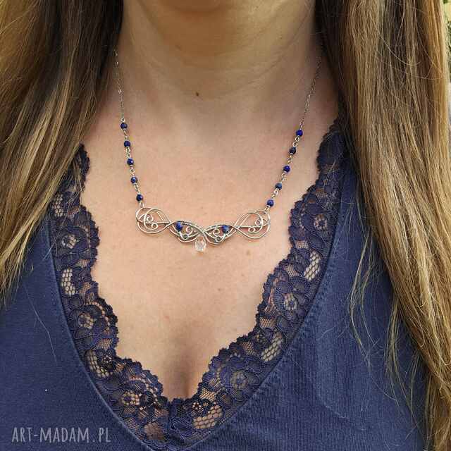 Oryginalny naszyjnik lapis lazuli kryształ górski wire wrapping