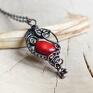 Red classic - naszyjnik z wisiorem z koralem naturalnym - wire wrapping koral w miedzi miedziany