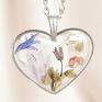 Srebrny naszyjnik z kwiatami Łąkowe Serce - handmade prawdziwe kwiaty łąka