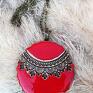 ceramiczny naszyjnik wisiorek antyczny czerwony vintage design biżuteria dodatki boho handmade