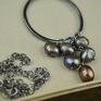 długi oksydowany naszyjnik z perłami srebro - srebrny