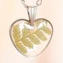 zielone paproć niepowtarzalny naszyjnik w kształcie z prawdziwymi liśćmi srebrne serce