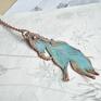 Pióro turkusowe - naszyjnik z prawdziwym piórem w miedzi - biżuteria na prezent