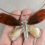 duży bursztynowo - cytrynowy - naszyjnik motyl wisiorek kolia secesja pomysł na prezent