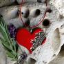 srebrne prezent biżuteria walenty ręcznie wykonany naszyjnik z wisiorkiem - czerwonym serduszkiem z sercem