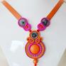 Bagatella sutasz skóra pink and orange - naszyjnik soutache howlit