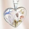 serce beżowe srebrny naszyjnik z kwiatami łąkowe prawdziwe kwiaty łąka
