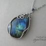 Agata Rozanska Wisior z Labradorytem, chirurgiczna, wire wrapping - stal