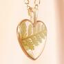 złote zielone niepowtarzalny naszyjnik w kształcie serca z prawdziwymi liśćmi kwiaty w żywicy