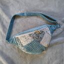 Patchworkowa welurowa nerka XXL szaro-turkusowa - handmade
