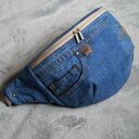 Upcyklingowa jeansowa nerka XXL - duża saszetka na ukos handmade