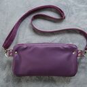 fioletowa mini saszetka z łączonych tkanin