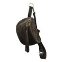 Duża nerka saszetka oliwka. Skóra zamszowa z frędzlami