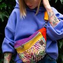 Kolorowa nerka damska z pomarańczowym paskiem - duża saszetka handmade ZEBRA VIBE