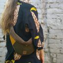 Nerka damska "Haru" vegan no waste - brązowa z musztardą i zielenią (Hairoo)