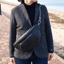 Duża czarna skórzana nerka na ramię - pojemna i stylowa handmade