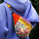 Kolorowa nerka damska z pomarańczowym paskiem - duża saszetka handmade ZEBRA VIBE