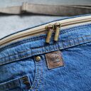 Upcyklingowa jeansowa nerka XXL - duża saszetka na ukos handmade
